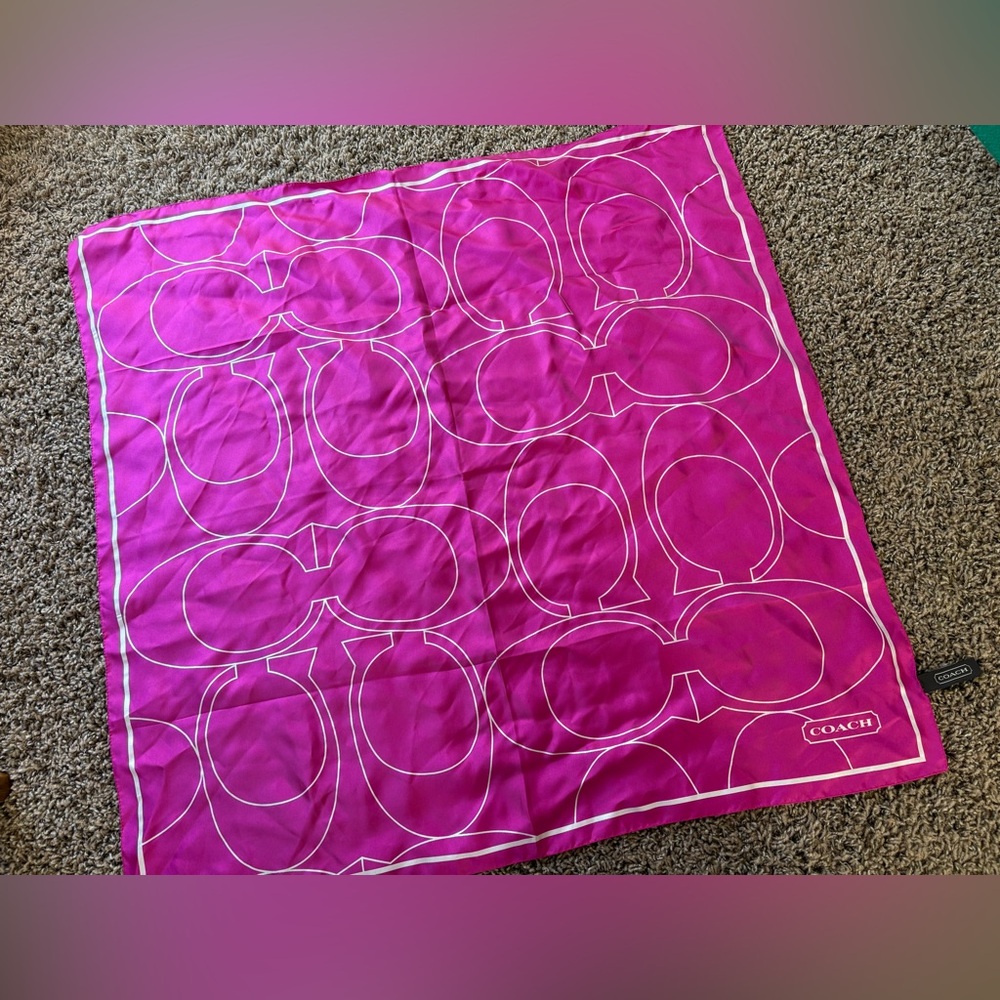 Vintage 2000s Coach 25” Silk Scarf Signature C PINK Square Y2K VTG